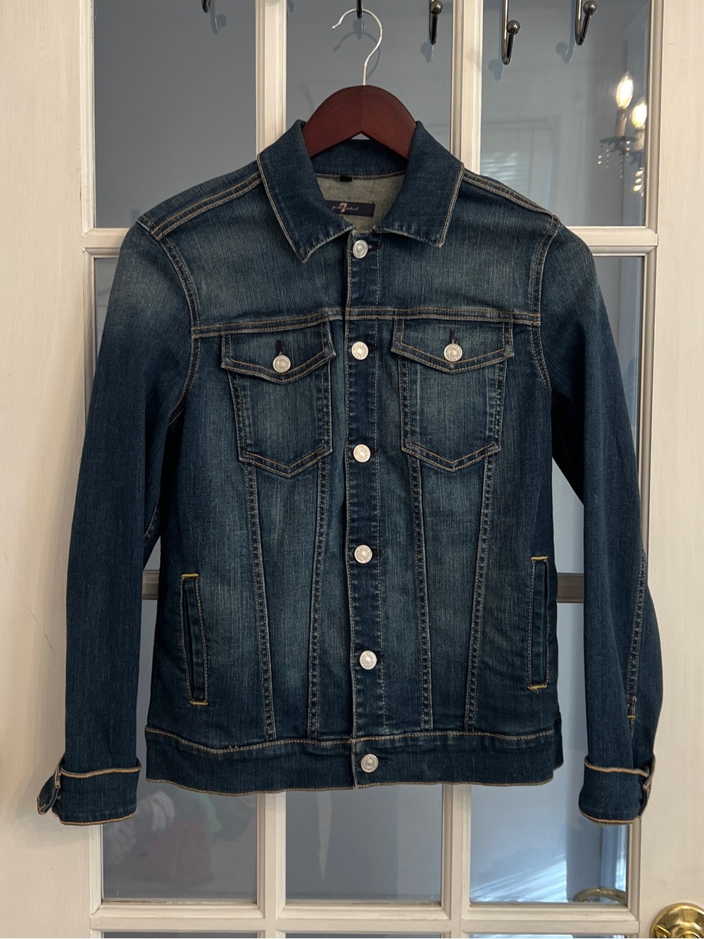 7 FOR ALL MANKIND Women’s Dark Wash Stretch Denim Trucker Jacket Size S